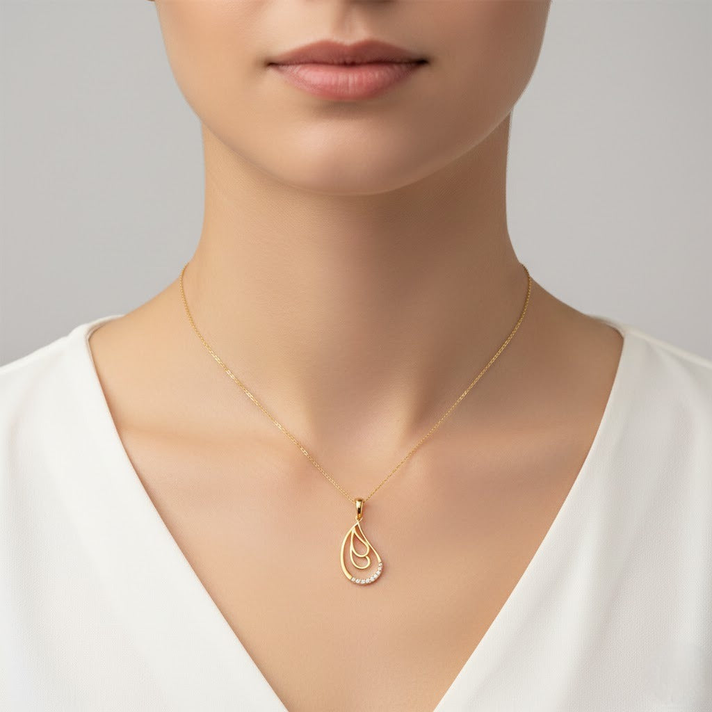 Twin Curve Teardrop Diamond Gold Pendant