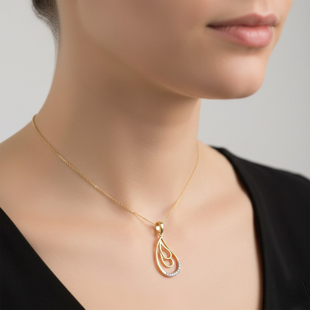 Twin Curve Teardrop Diamond Gold Pendant