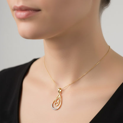 Twin Curve Teardrop Diamond Gold Pendant