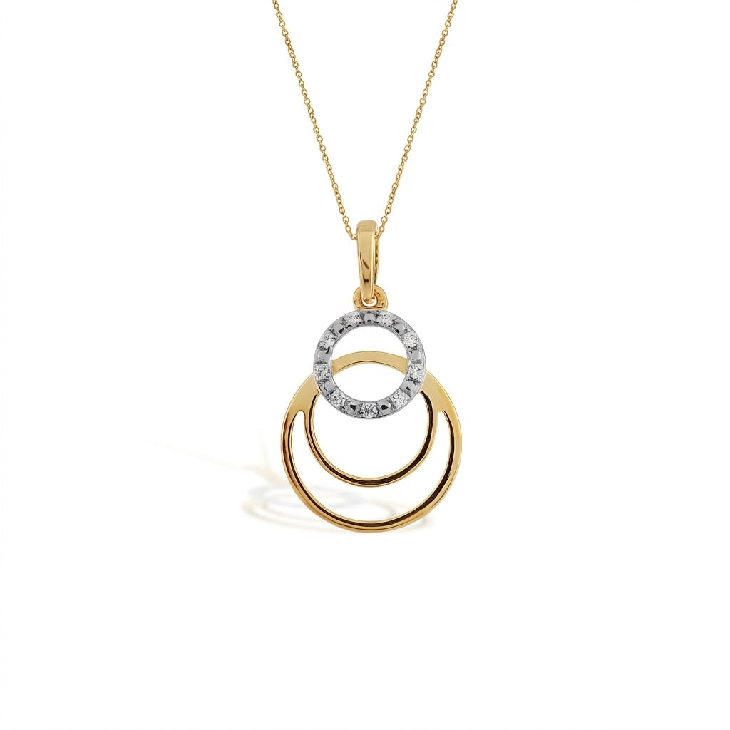 Elegant Double Circle Layered Sparkle Diamond Gold Pendant