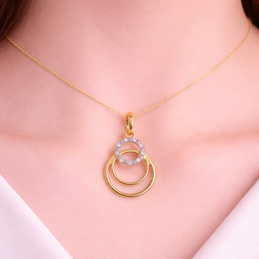 Elegant Double Circle Layered Sparkle Diamond Gold Pendant