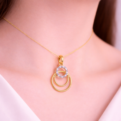 Elegant Double Circle Layered Sparkle Diamond Gold Pendant