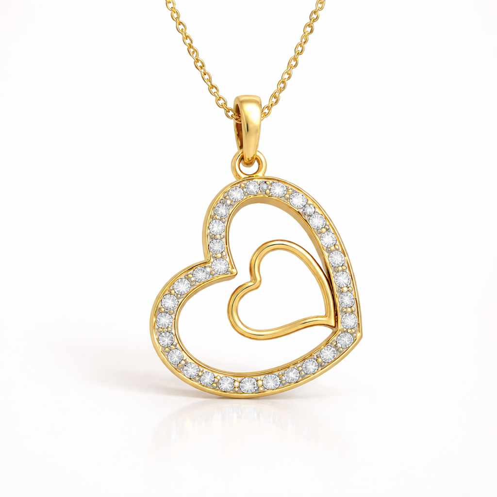 Double Heart Sparkle Accent Diamond Gold Pendant