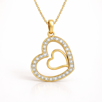 Double Heart Sparkle Accent Diamond Gold Pendant