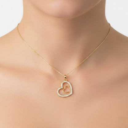 Double Heart Sparkle Accent Diamond Gold Pendant