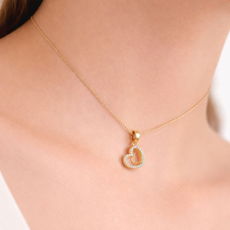 Double Heart Sparkle Accent Diamond Gold Pendant