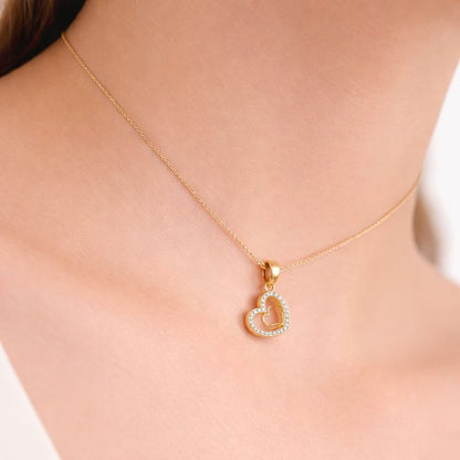 Double Heart Sparkle Accent Diamond Gold Pendant