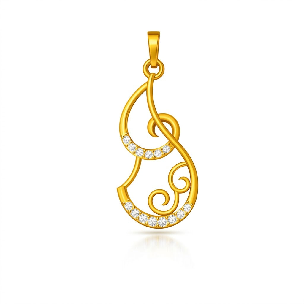 Elegant Gold Musical Swirl Diamond Pendant