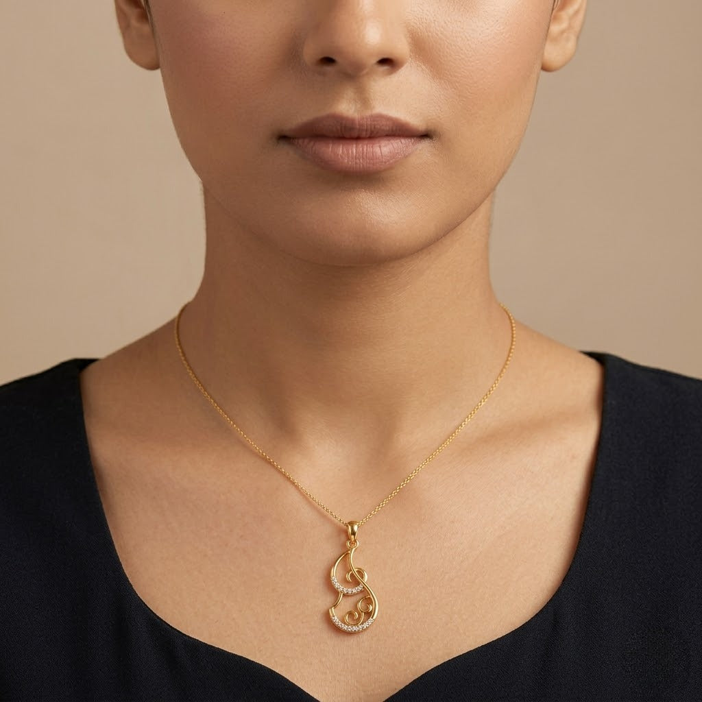 Elegant Gold Musical Swirl Diamond Pendant