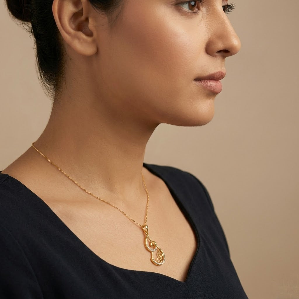 Elegant Gold Musical Swirl Diamond Pendant