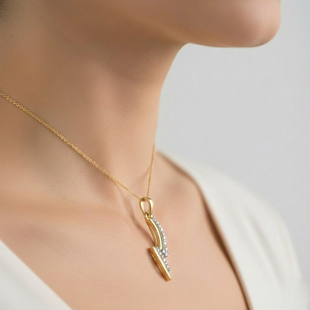 Sleek Curved Lines Diamond Gold Pendan