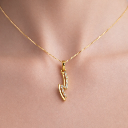 Sleek Curved Lines Diamond Gold Pendan