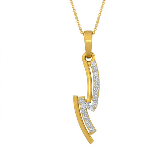 Sleek Curved Lines Diamond Gold Pendan