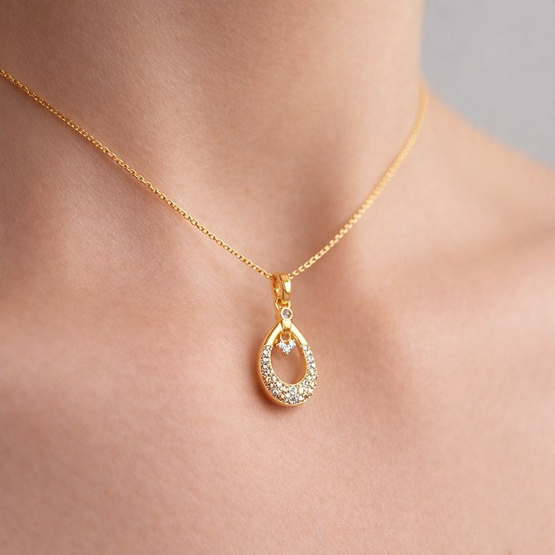 Sparkle Droplet Diamond Gold Pendant