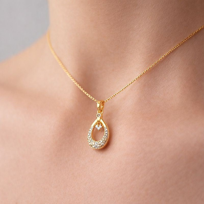 Sparkle Droplet Diamond Gold Pendant