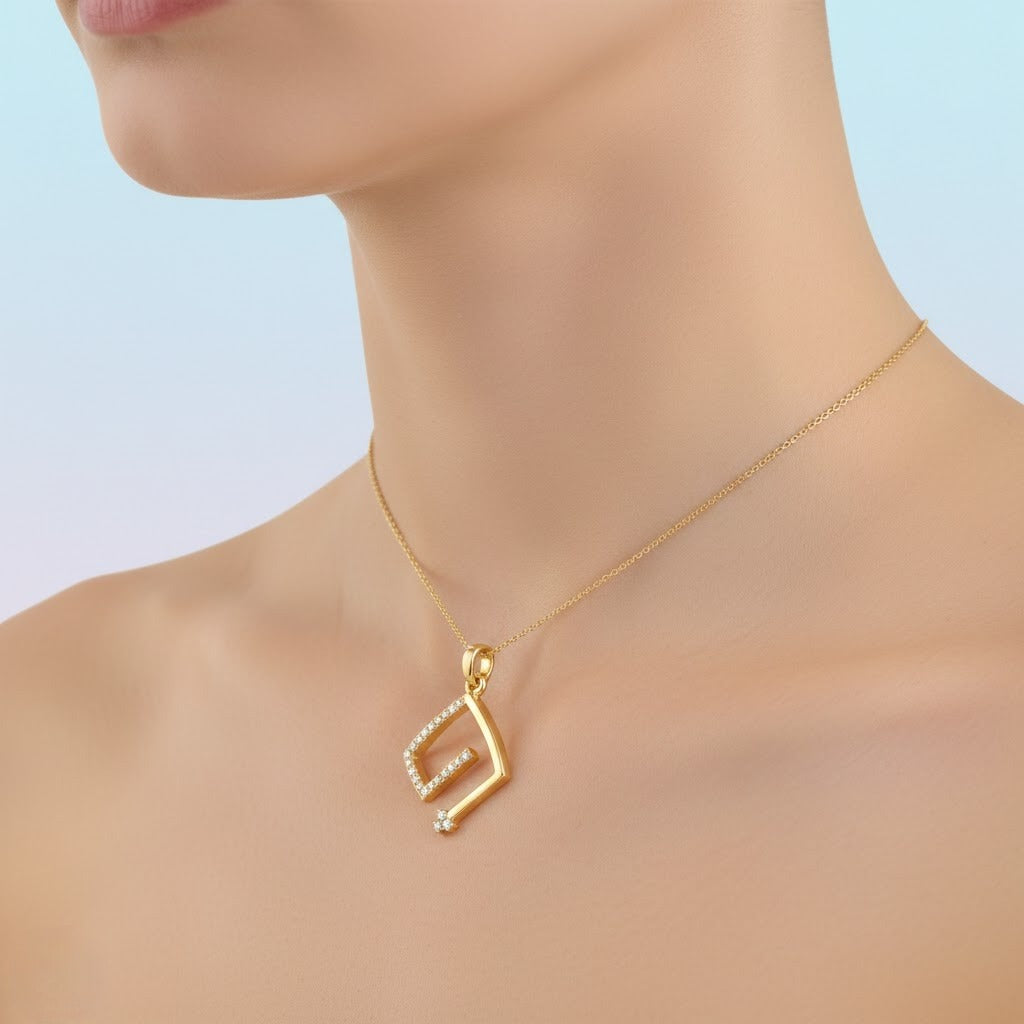Open Frame Stone Highlighted Designer diamond gold pendant