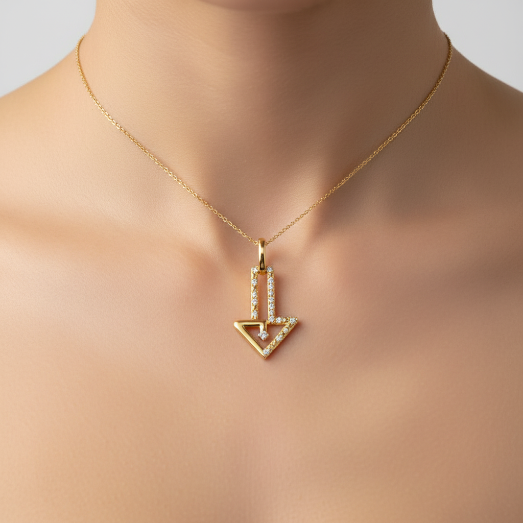 Modern Geometric Linear Accent Designer diamond gold pendant