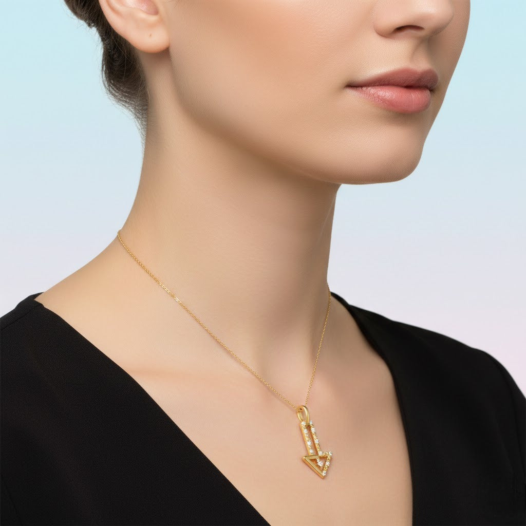 Modern Geometric Linear Accent Designer diamond gold pendant
