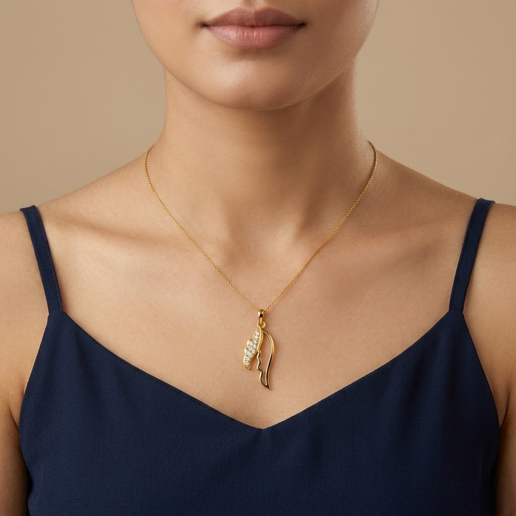 Elegant Gold Feather Diamond Pendant