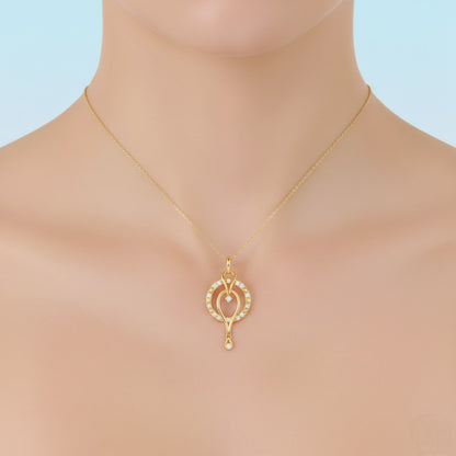 Elegant Loop Motif Stone Accented diamond gold pendant