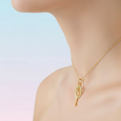 Elegant Loop Motif Stone Accented diamond gold pendant