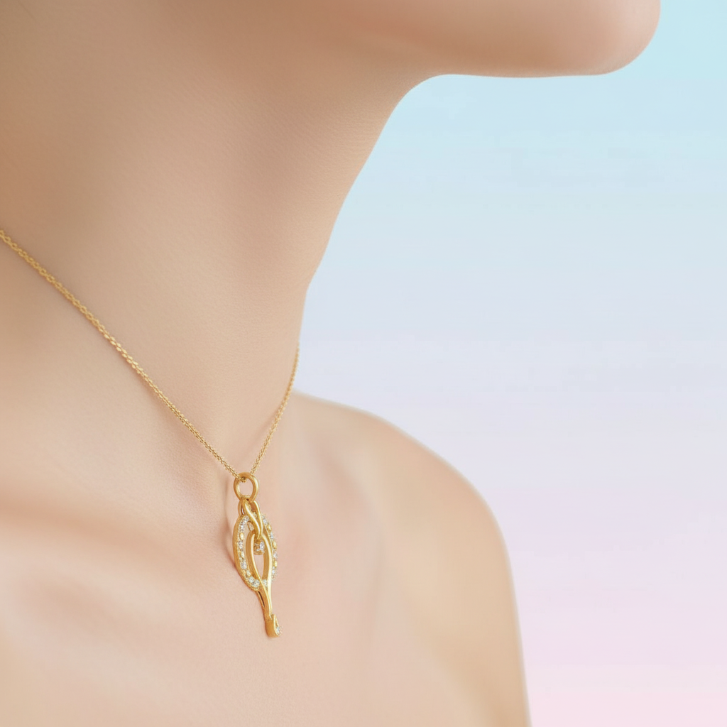 Elegant Loop Motif Stone Accented diamond gold pendant