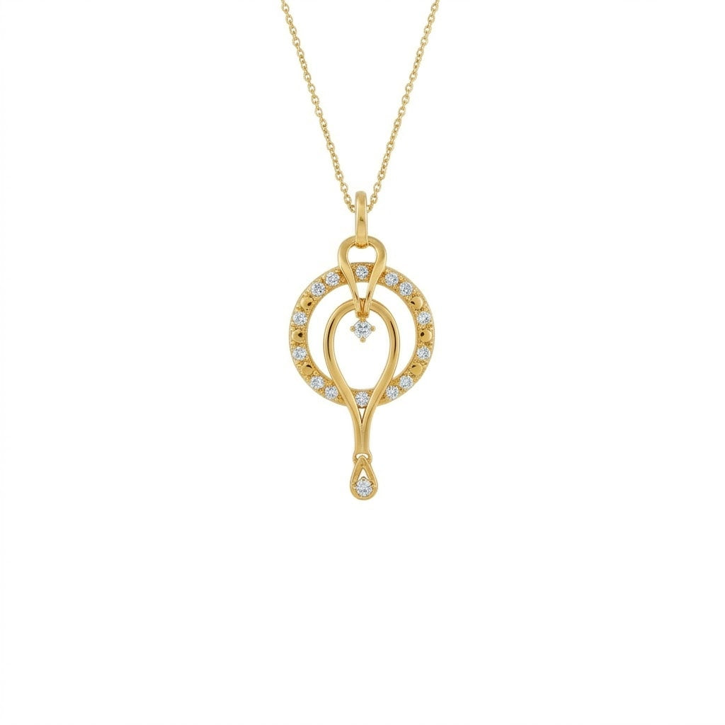 Elegant Loop Motif Stone Accented diamond gold pendant