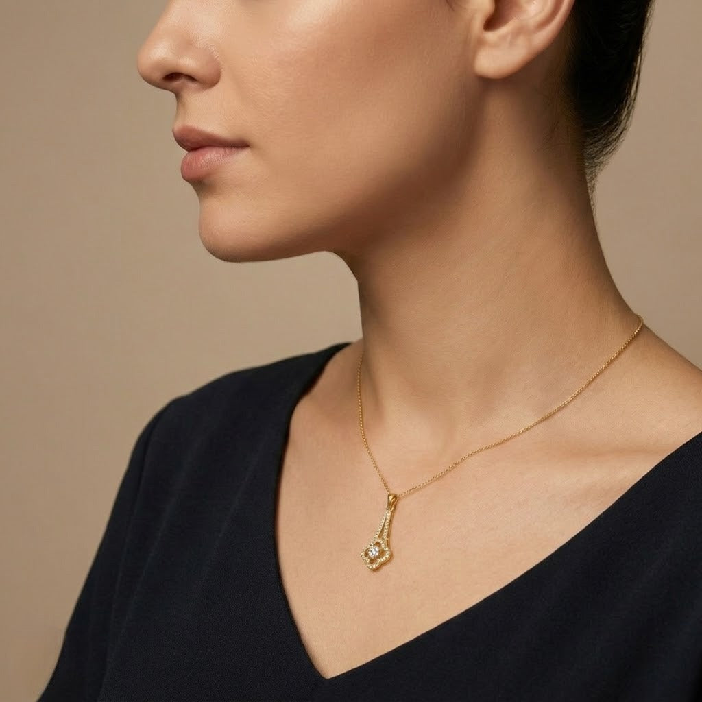 Floral Gold Diamond Drop Pendant