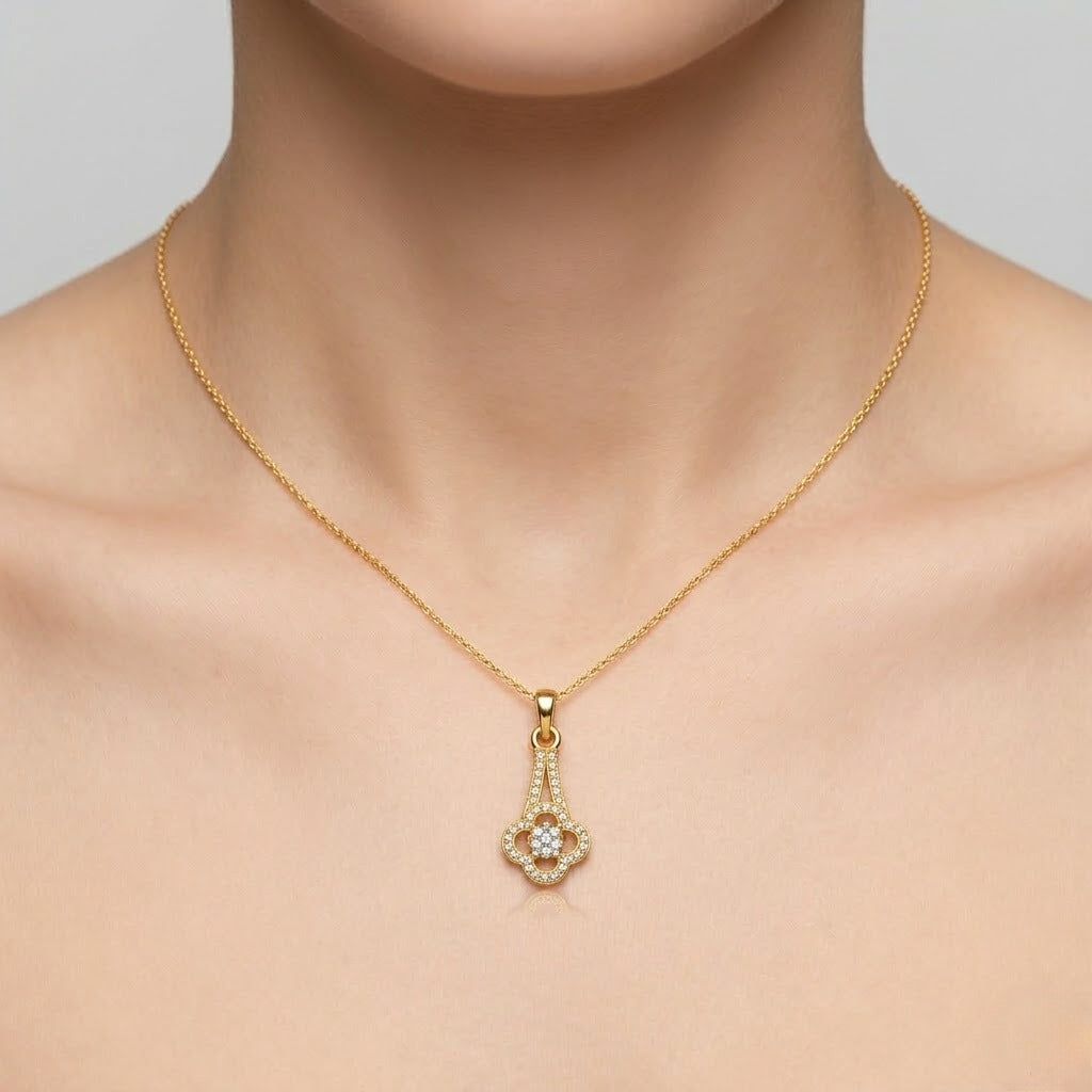 Floral Gold Diamond Drop Pendant
