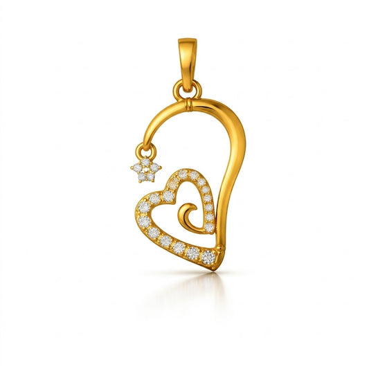 Romantic Double Heart Gold Diamond Pendant