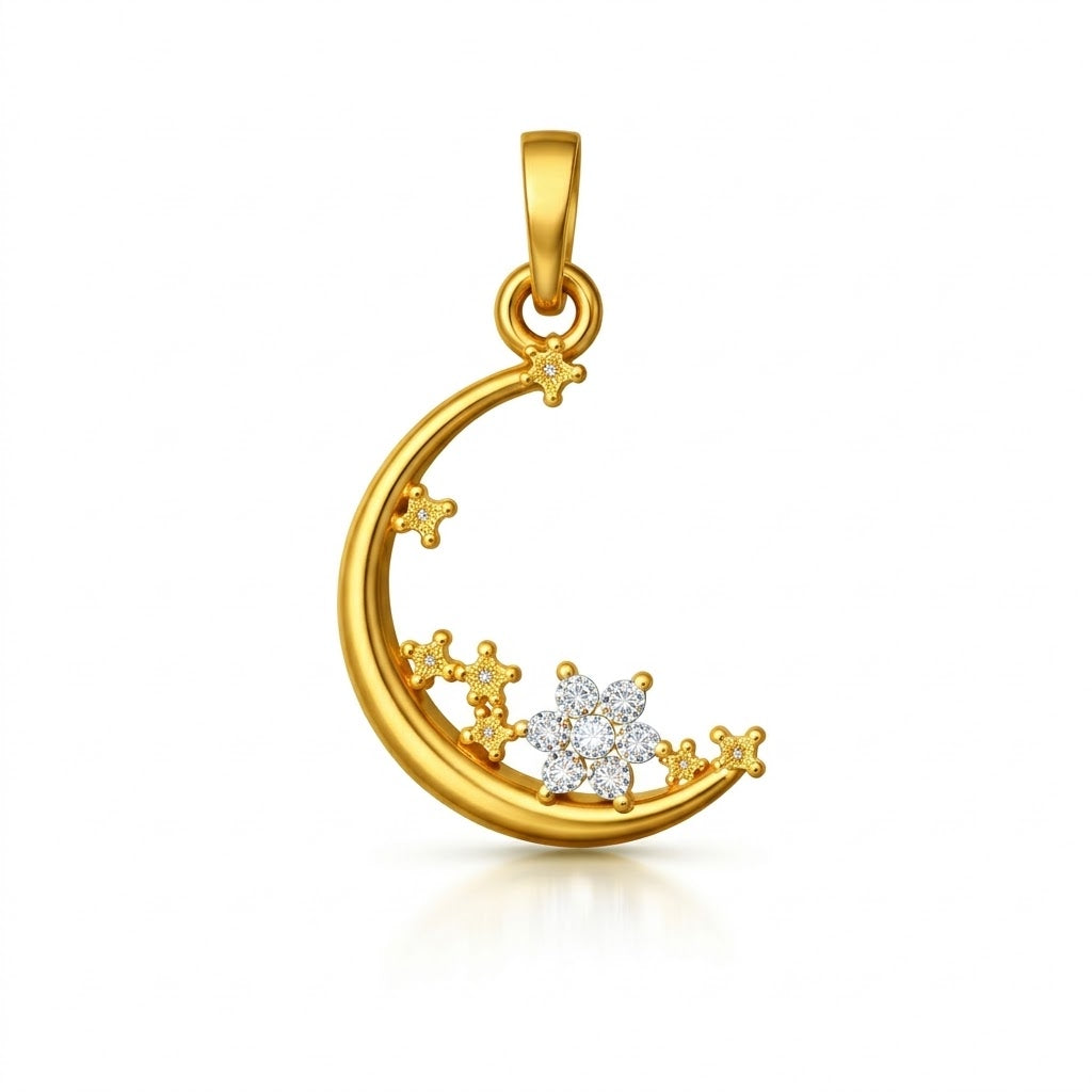 Crescent Floral Gold Diamond Pendant