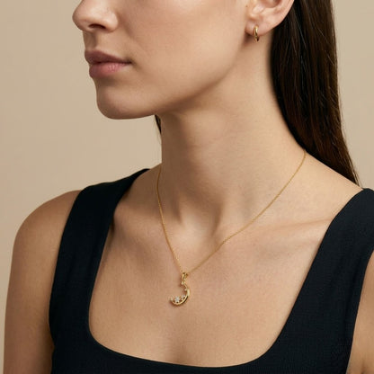 Crescent Floral Gold Diamond Pendant
