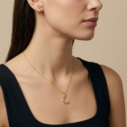Crescent Floral Gold Diamond Pendant