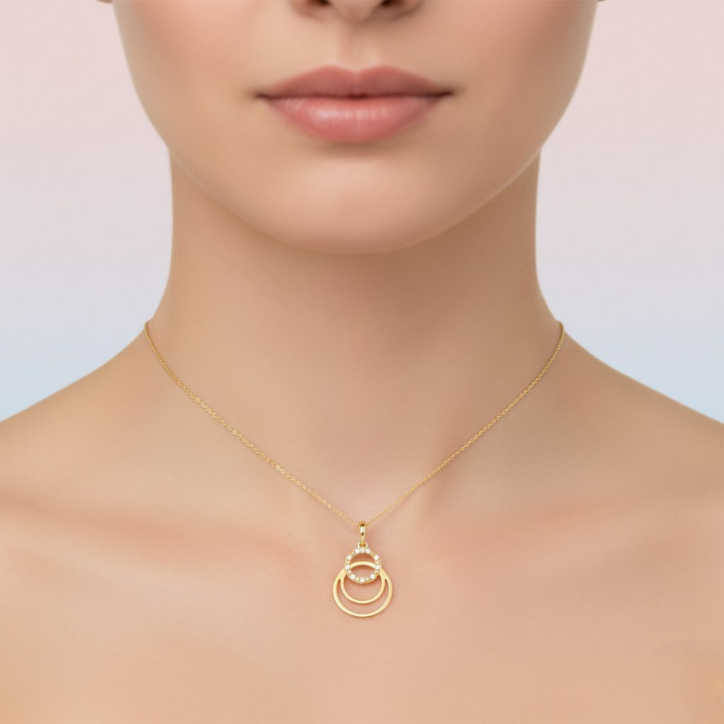 Layered Ring Stone Design diamond gold pendant