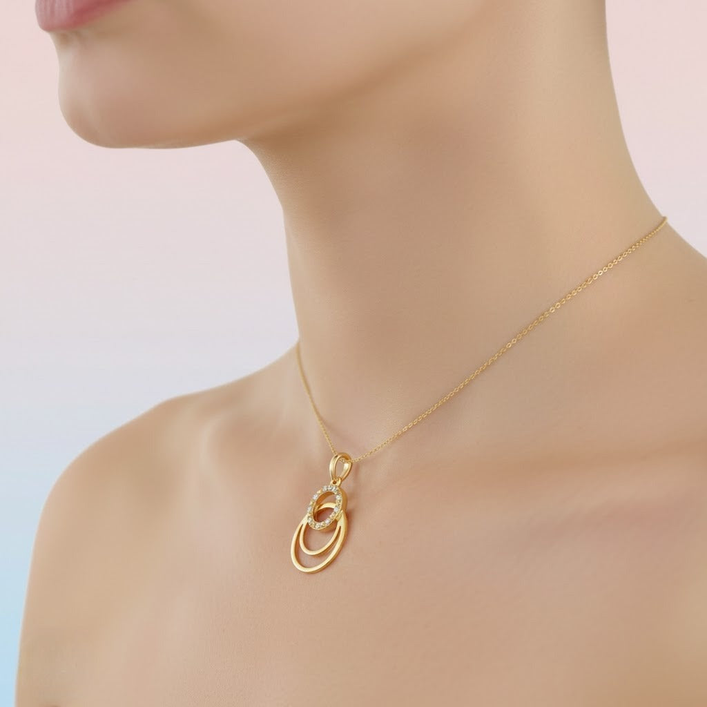 Layered Ring Stone Design diamond gold pendant