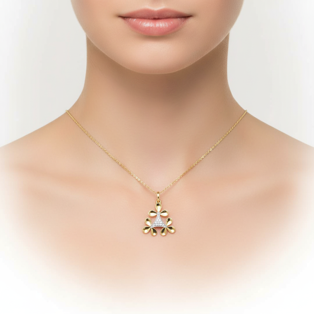 Geometric Floral Cluster Designer diamond gold pendant
