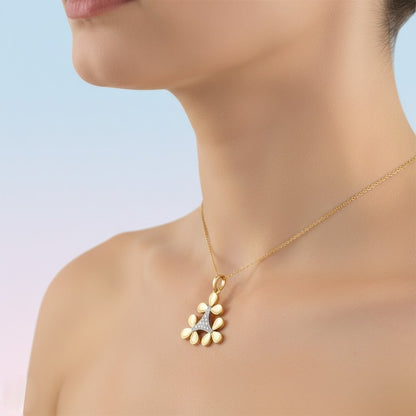 Geometric Floral Cluster Designer diamond gold pendant