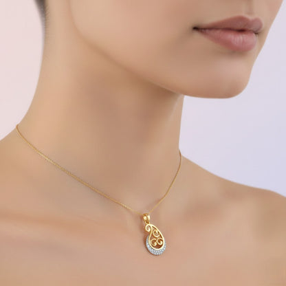 Classic Scroll Motif Stone Embellished Designer diamond gold pendant