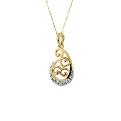 Classic Scroll Motif Stone Embellished Designer diamond gold pendant