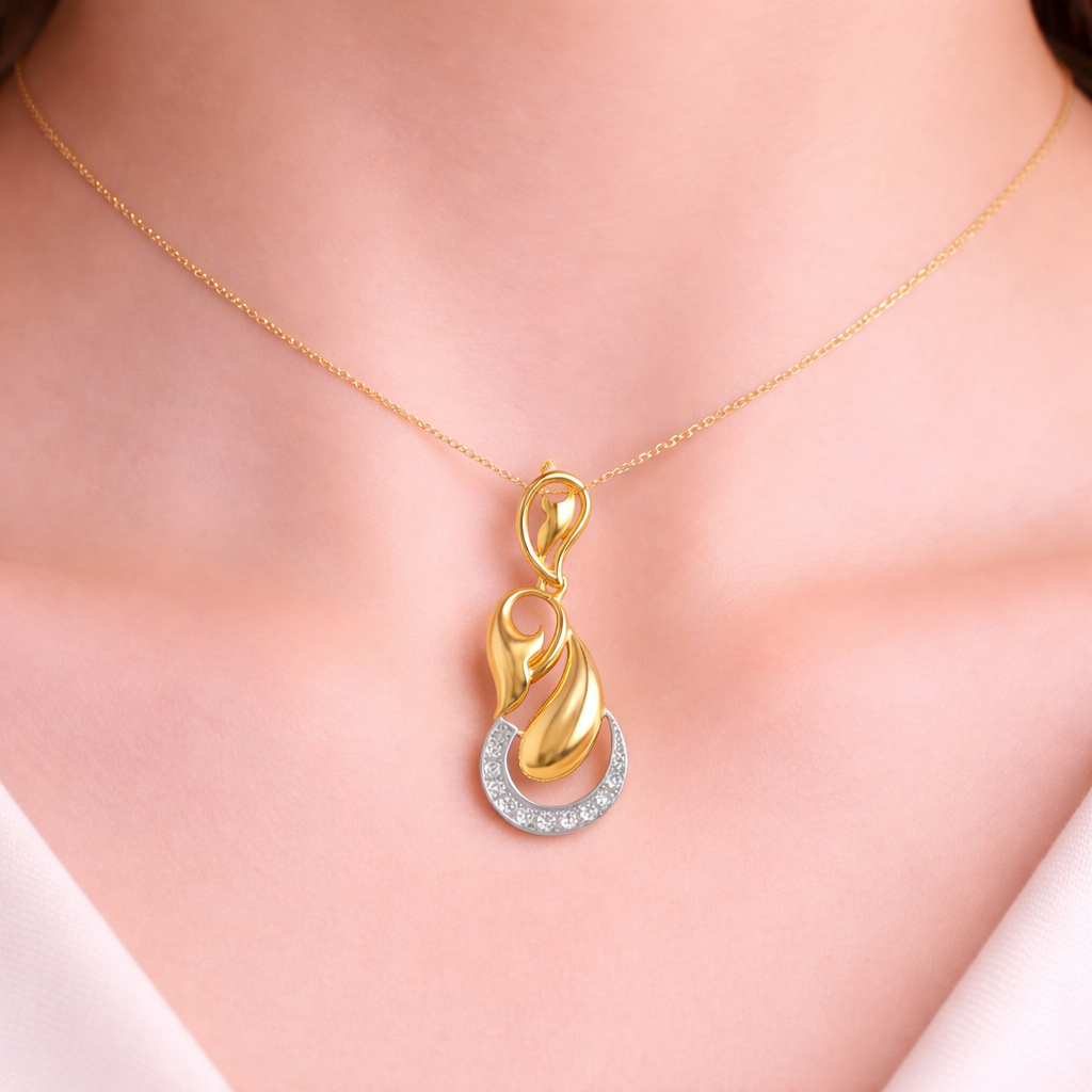 Graceful Infinity Drop Curve Accent Diamond Gold Pendant