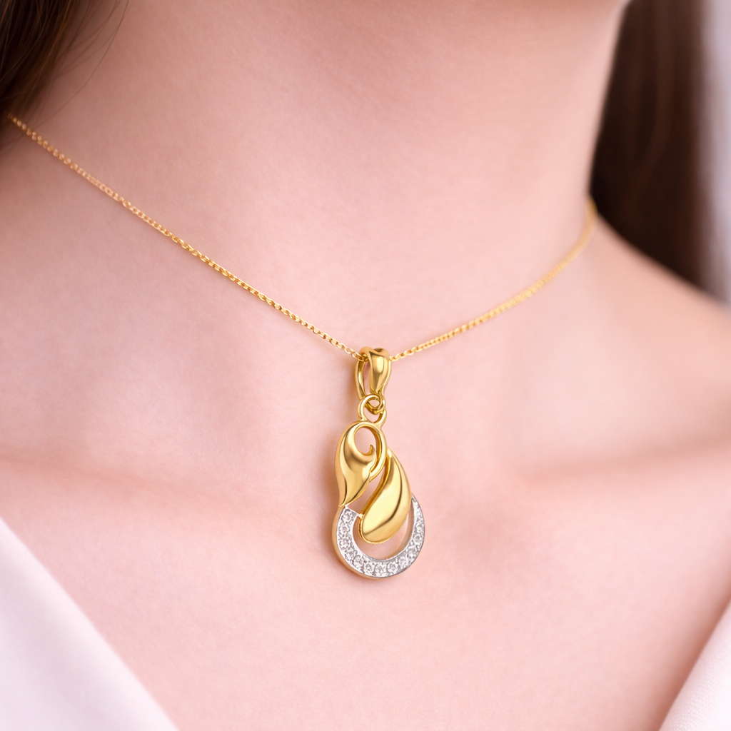Graceful Infinity Drop Curve Accent Diamond Gold Pendant