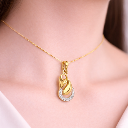 Graceful Infinity Drop Curve Accent Diamond Gold Pendant