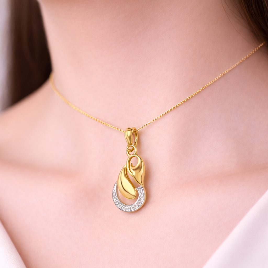 Graceful Infinity Drop Curve Accent Diamond Gold Pendant