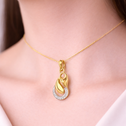 Graceful Infinity Drop Curve Accent Diamond Gold Pendant