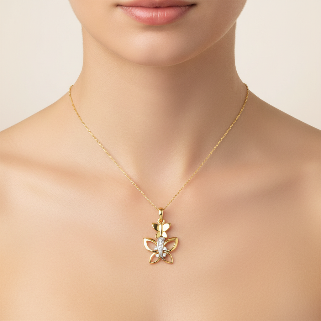 Floral Butterfly Inspired Designer diamond gold pendant