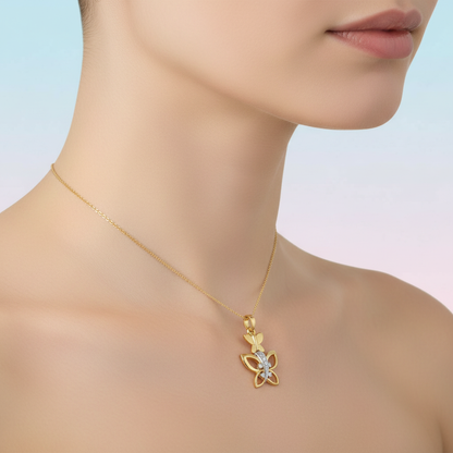 Floral Butterfly Inspired Designer diamond gold pendant