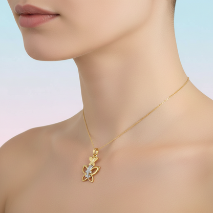 Floral Butterfly Inspired Designer diamond gold pendant