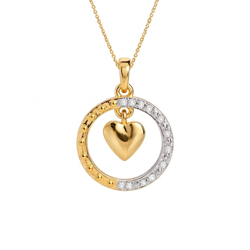 Elegant Heart Drop Circle Accent Diamond Gold Pendant
