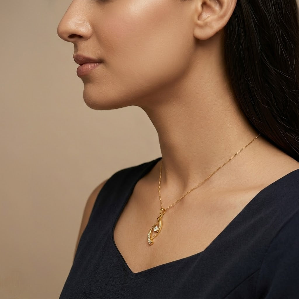 Elegant Gold Curve Diamond Pendant