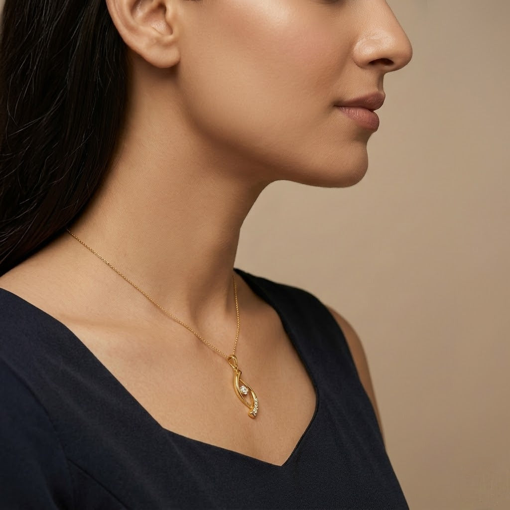 Elegant Gold Curve Diamond Pendant